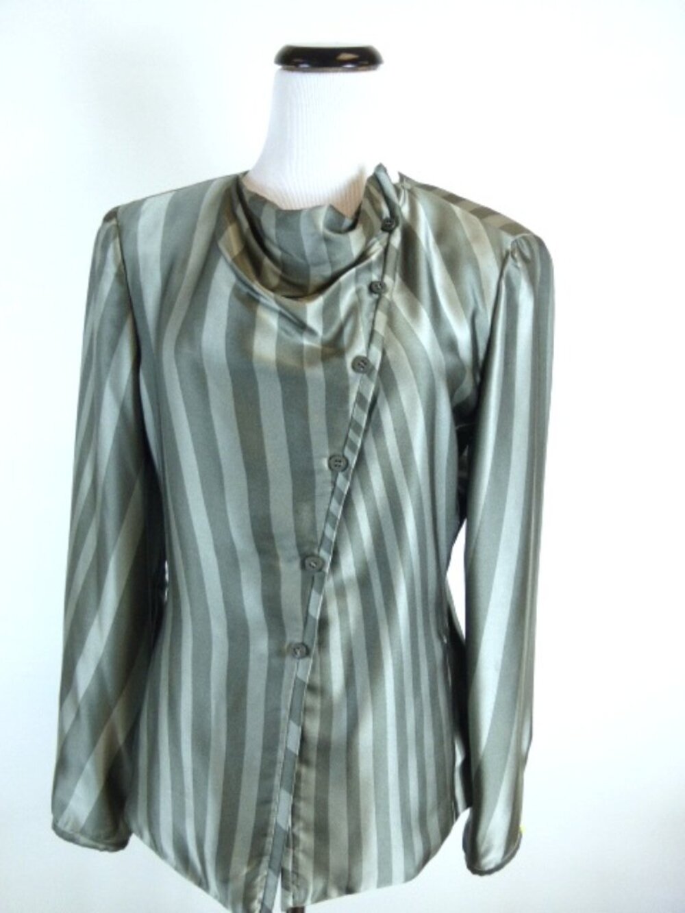 GIORGIO ARMANI drape neck SILK gray silver stripe JACKET 42 M Vintage top